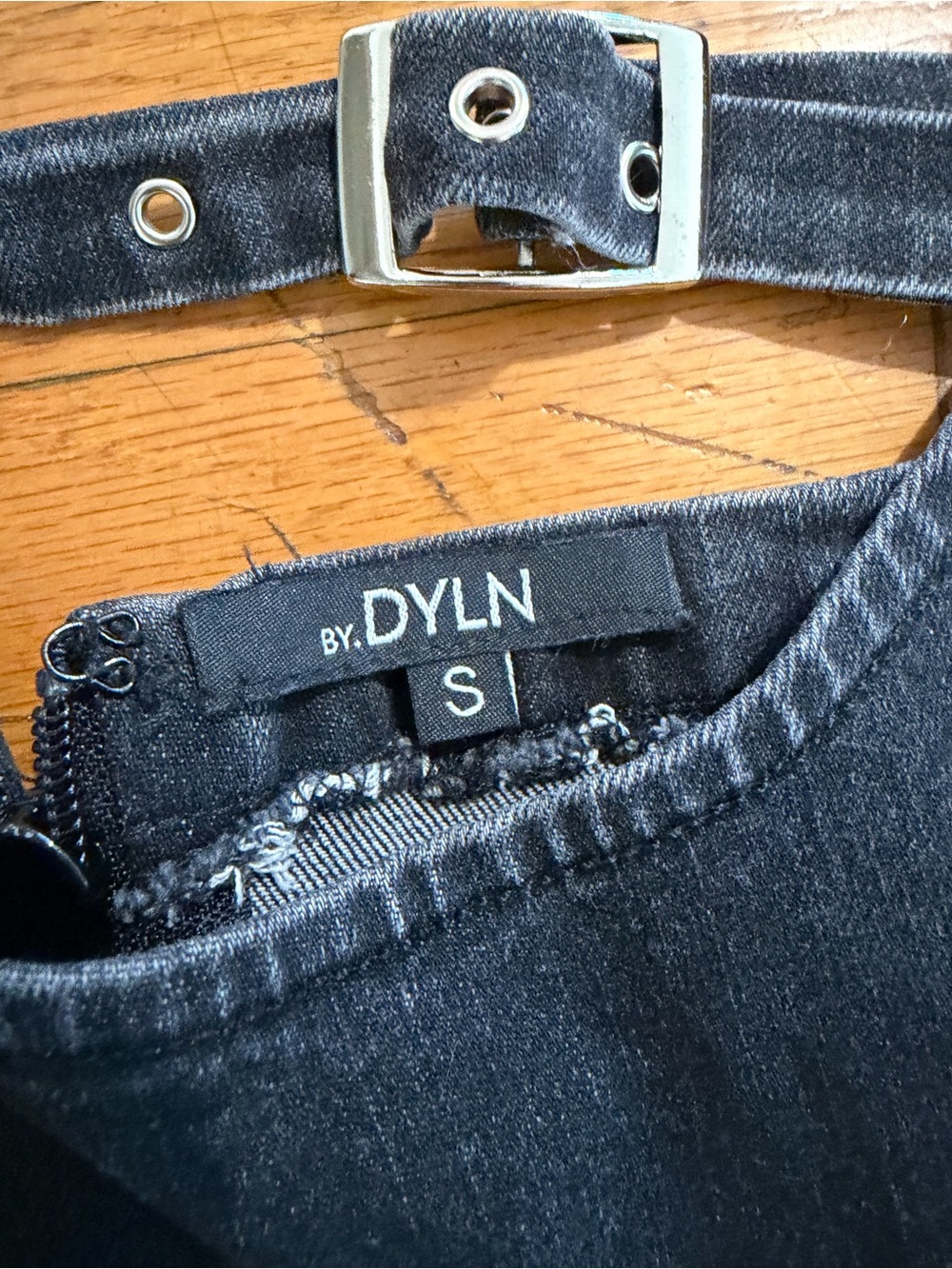 BY.DYLN Washed Black Denim Strapless Corset Top - Picture 2 of 3